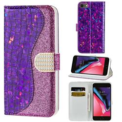 Glitter Diamond Buckle Laser Stitching Leather Wallet Phone Case for iPhone 8 / 7 (4.7 inch) - Purple