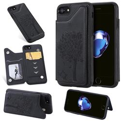 Luxury Tree and Cat Multifunction Magnetic Card Slots Stand Leather Phone Back Cover for iPhone 8 / 7 (4.7 inch) - Black