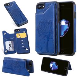 Luxury Tree and Cat Multifunction Magnetic Card Slots Stand Leather Phone Back Cover for iPhone 8 / 7 (4.7 inch) - Blue