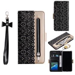 Luxury Lace Zipper Stitching Leather Phone Wallet Case for iPhone 8 / 7 (4.7 inch) - Black