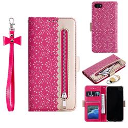 Luxury Lace Zipper Stitching Leather Phone Wallet Case for iPhone 8 / 7 (4.7 inch) - Rose