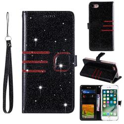 Retro Stitching Glitter Leather Wallet Phone Case for iPhone 8 / 7 (4.7 inch) - Black