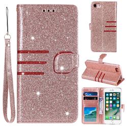 Retro Stitching Glitter Leather Wallet Phone Case for iPhone 8 / 7 (4.7 inch) - Rose Gold