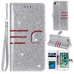 Retro Stitching Glitter Leather Wallet Phone Case for iPhone 8 / 7 (4.7 inch) - Silver
