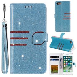 Retro Stitching Glitter Leather Wallet Phone Case for iPhone 8 / 7 (4.7 inch) - Blue