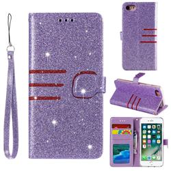 Retro Stitching Glitter Leather Wallet Phone Case for iPhone 8 / 7 (4.7 inch) - Purple