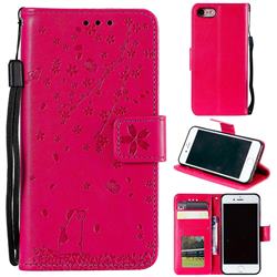 Embossing Cherry Blossom Cat Leather Wallet Case for iPhone 8 / 7 (4.7 inch) - Rose