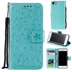 Embossing Cherry Blossom Cat Leather Wallet Case for iPhone 8 / 7 (4.7 inch) - Green