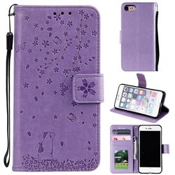 Embossing Cherry Blossom Cat Leather Wallet Case for iPhone 8 / 7 (4.7 inch) - Purple