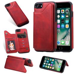 Luxury Multifunction Magnetic Card Slots Stand Calf Leather Phone Back Cover for iPhone 8 / 7 (4.7 inch) - Red