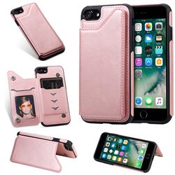 Luxury Multifunction Magnetic Card Slots Stand Calf Leather Phone Back Cover for iPhone 8 / 7 (4.7 inch) - Rose Gold