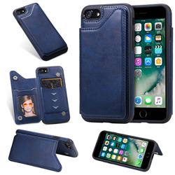 Luxury Multifunction Magnetic Card Slots Stand Calf Leather Phone Back Cover for iPhone 8 / 7 (4.7 inch) - Blue