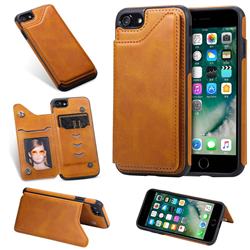 Luxury Multifunction Magnetic Card Slots Stand Calf Leather Phone Back Cover for iPhone 8 / 7 (4.7 inch) - Brown