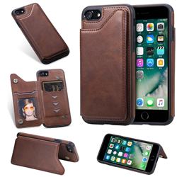 Luxury Multifunction Magnetic Card Slots Stand Calf Leather Phone Back Cover for iPhone 8 / 7 (4.7 inch) - Coffee