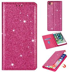 Ultra Slim Glitter Powder Magnetic Automatic Suction Leather Wallet Case for iPhone 8 / 7 (4.7 inch) - Rose Red