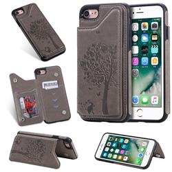 Luxury R61 Tree Cat Magnetic Stand Card Leather Phone Case for iPhone 8 / 7 (4.7 inch) - Gray