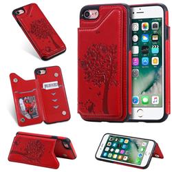 Luxury R61 Tree Cat Magnetic Stand Card Leather Phone Case for iPhone 8 / 7 (4.7 inch) - Red
