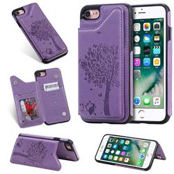 Luxury R61 Tree Cat Magnetic Stand Card Leather Phone Case for iPhone 8 / 7 (4.7 inch) - Purple