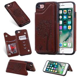 Luxury R61 Tree Cat Magnetic Stand Card Leather Phone Case for iPhone 8 / 7 (4.7 inch) - Brown