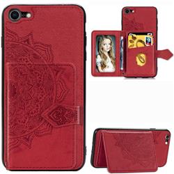Mandala Flower Cloth Multifunction Stand Card Leather Phone Case for iPhone 8 / 7 (4.7 inch) - Red