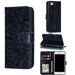 Intricate Embossing Lace Jasmine Flower Leather Wallet Case for iPhone 8 / 7 (4.7 inch) - Dark Blue