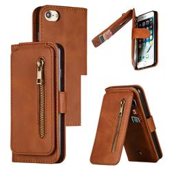Multifunction 9 Cards Leather Zipper Wallet Phone Case for iPhone 8 / 7 (4.7 inch) - Brown