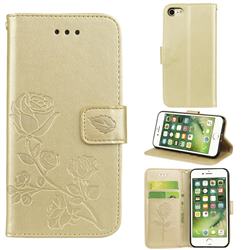 Embossing Rose Flower Leather Wallet Case for iPhone 8 / 7 (4.7 inch) - Golden