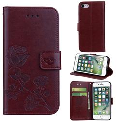 Embossing Rose Flower Leather Wallet Case for iPhone 8 / 7 (4.7 inch) - Brown