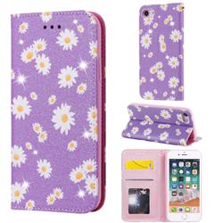 Ultra Slim Daisy Sparkle Glitter Powder Magnetic Leather Wallet Case for iPhone 8 / 7 (4.7 inch) - Purple