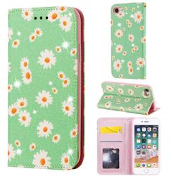 Ultra Slim Daisy Sparkle Glitter Powder Magnetic Leather Wallet Case for iPhone 8 / 7 (4.7 inch) - Green