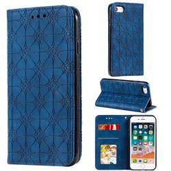 Intricate Embossing Four Leaf Clover Leather Wallet Case for iPhone 8 / 7 (4.7 inch) - Dark Blue