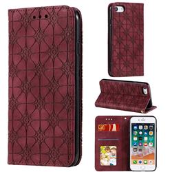 Intricate Embossing Four Leaf Clover Leather Wallet Case for iPhone 8 / 7 (4.7 inch) - Claret
