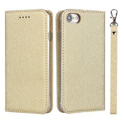 Ultra Slim Magnetic Automatic Suction Silk Lanyard Leather Flip Cover for iPhone 8 / 7 (4.7 inch) - Golden