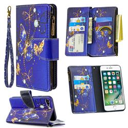 Purple Butterfly Binfen Color BF03 Retro Zipper Leather Wallet Phone Case for iPhone 8 / 7 (4.7 inch)