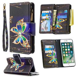 Golden Shining Butterfly Binfen Color BF03 Retro Zipper Leather Wallet Phone Case for iPhone 8 / 7 (4.7 inch)