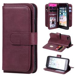 Multi-function Ten Card Slots and Photo Frame PU Leather Wallet Phone Case Cover for iPhone 8 / 7 (4.7 inch) - Claret