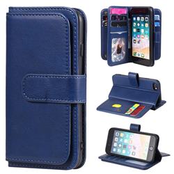 Multi-function Ten Card Slots and Photo Frame PU Leather Wallet Phone Case Cover for iPhone 8 / 7 (4.7 inch) - Dark Blue