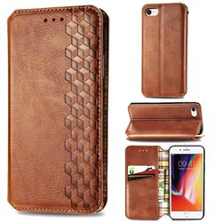 Ultra Slim Fashion Business Card Magnetic Automatic Suction Leather Flip Cover for iPhone 8 / 7 (4.7 inch) - Brown