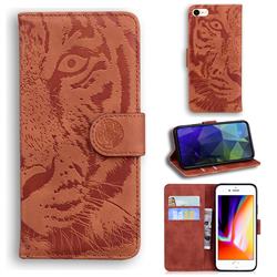 Intricate Embossing Tiger Face Leather Wallet Case for iPhone 8 / 7 (4.7 inch) - Brown
