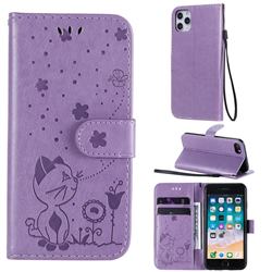 Embossing Bee and Cat Leather Wallet Case for iPhone 8 / 7 (4.7 inch) - Purple