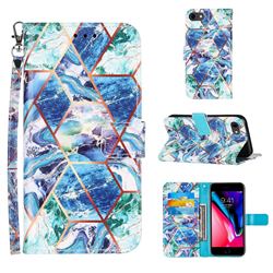 Green and Blue Stitching Color Marble Leather Wallet Case for iPhone 8 / 7 (4.7 inch)