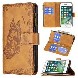 Binfen Color Imprint Vivid Butterfly Buckle Zipper Multi-function Leather Phone Wallet for iPhone 8 / 7 (4.7 inch) - Brown