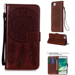 Embossing Dream Catcher Mandala Flower Leather Wallet Case for iPhone 8 / 7 (4.7 inch) - Brown