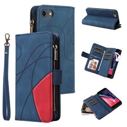 Luxury Two-color Stitching Multi-function Zipper Leather Wallet Case Cover for iPhone 8 / 7 (4.7 inch) - Blue