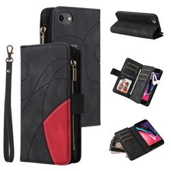 Luxury Two-color Stitching Multi-function Zipper Leather Wallet Case Cover for iPhone 8 / 7 (4.7 inch) - Black