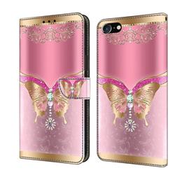Pink Diamond Butterfly Crystal PU Leather Protective Wallet Case Cover for iPhone 8 / 7 (4.7 inch)