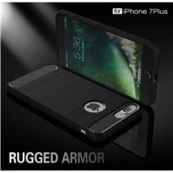 Luxury Carbon Fiber Brushed Wire Drawing Silicone TPU Back Cover for iPhone 8 Plus / 7 Plus 8P 7P(5.5 inch) (Black)