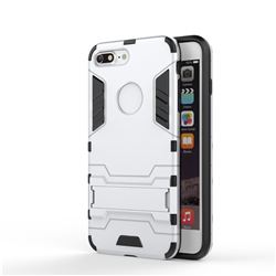 Armor Premium Tactical Grip Kickstand Shockproof Dual Layer Rugged Hard Cover for iPhone 8 Plus / 7 Plus 7P(5.5 inch) - Silver