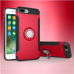 Armor Anti Drop Carbon PC + Silicon Invisible Ring Holder Phone Case for iPhone 8 Plus / 7 Plus 7P(5.5 inch) - Red