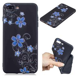 Little Blue Flowers 3D Embossed Relief Black TPU Cell Phone Back Cover for iPhone 8 Plus / 7 Plus 7P(5.5 inch)